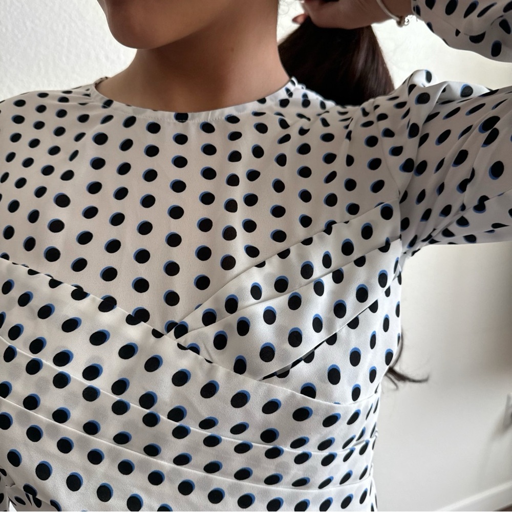 Express Black and White and blue Polka Dot crop top